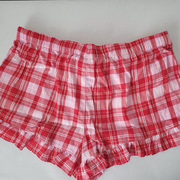 PINK by Victoria's Secret Pink & Red Plaid Ruffle Lounge Shorts Large - Picture 8 of 9